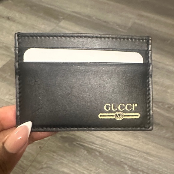 Gucci Black Leather Card Holder with Gold Logo